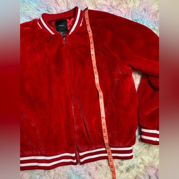 Forever 21 red fur taken bomber jacket - Picture 8 of 10